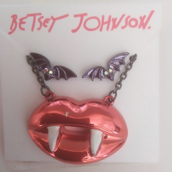 Betsey Johnson Jewelry - Betsey Johnson New Red Lips with Fangs & Bat ER